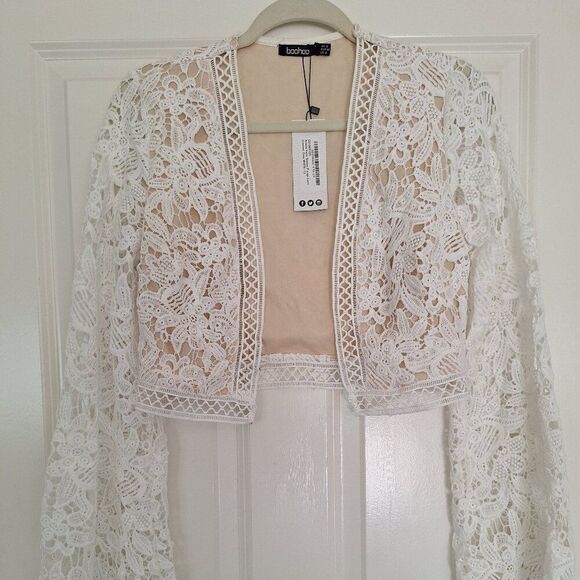Boohoo cropped knitted lacey top long sleeve size 8 - Picture 1 of 8